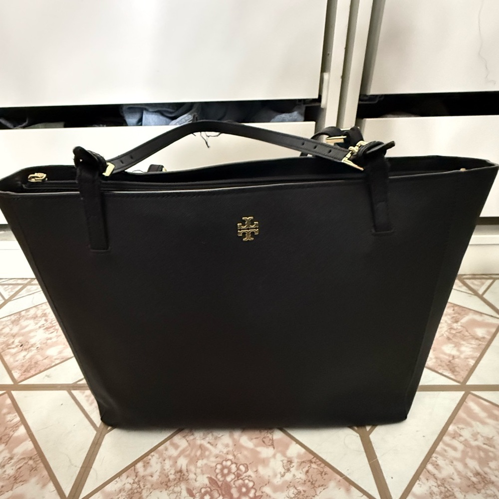 Tory Burch Black Tote Bag with Gold Emblem